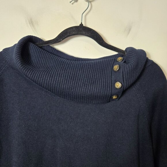 Lauren Ralph Lauren Women's Size XXL Cowl Neck Button Detail Navy Sweater - Picture 4 of 10